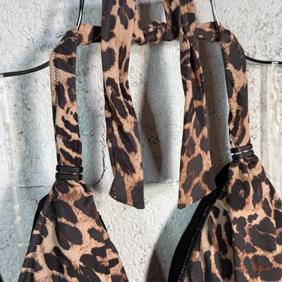 Bar III Solid Cowlneck One-Piece Swimsuit animal print multi, L MSRP $94 - Picture 7 of 11